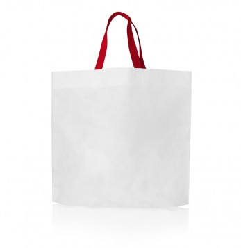 BOLSA 45X40X10 BLANCA CON MANIJAS ROJAS